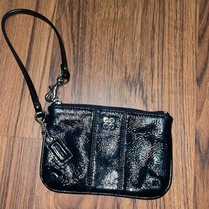 Coach Shiny Black Leather Wristlet